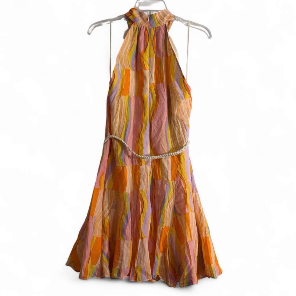 Fate Multicolor Halter Midi Dress in Orange, Pink, Yellow - Picture 2 of 5